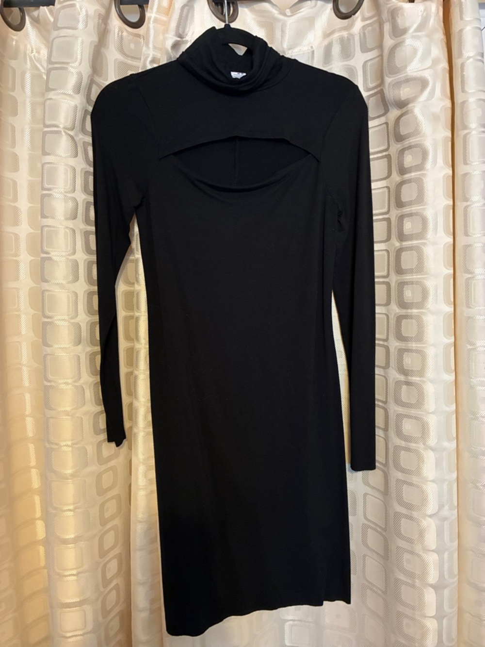 Three Dots Black Long Sleeve Cutout Turtleneck Dress